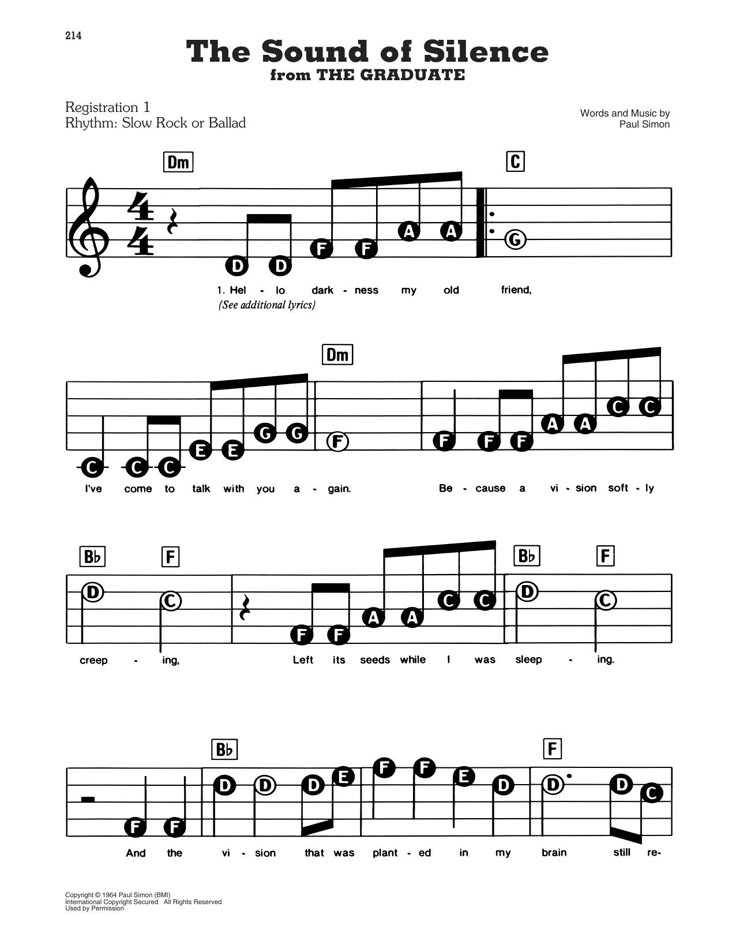 the sound of silence sheet music for guitar with notes and tabula, including chords