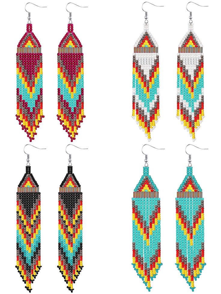 the beaded earrings are designed to look like an ornament, and have different colors