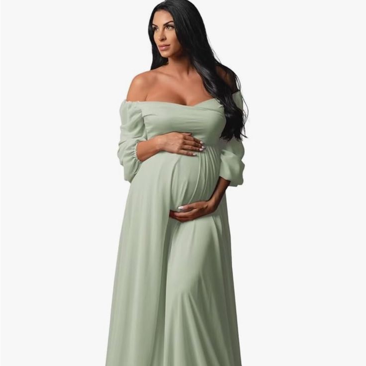 Long Sleeve Chiffon Plus Size Maternity Dress Green Maternity Gown, Sage Maternity Dress, Plus Size Pregnancy Fashion, Sage Green Maternity Dress, Plus Size Pregnancy Outfits, Plus Size Maternity Dress, Pink Sparkly Dress, Green Maternity Dresses, Pregnant Outfits