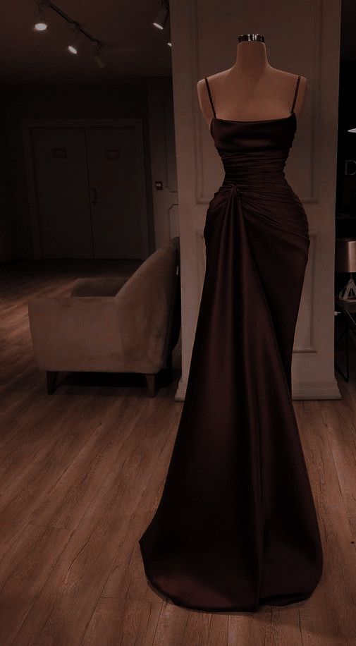 Brown Gown Dress Wedding, Dark Brown Wedding Dress, Brown Prom Dress Aesthetic, Coffee Brown Dress, Beige Prom Dress, Brown Prom Dress, Brown Prom Dresses, Brown Dresses Formal, Brown Bridesmaid Dresses