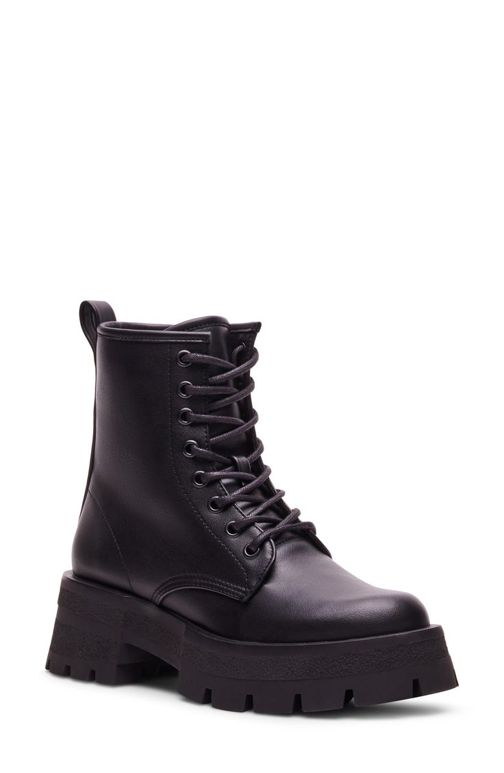 An unmistakable lug sole dials up the utilitarian attitude of this essential lace-up boot. 2 1/4" heel 5 3/4" shaft Lace-up style; side zip closure Synthetic upper/synthetic and textile lining/synthetic sole Imported Lace-up Combat Boots With Reinforced Heel For Streetwear, Streetwear Lace-up Combat Boots With Reinforced Heel, Edgy Lace-up Combat Boots With Reinforced Heel, Edgy Lace-up Combat Boots With Lug Sole, Edgy Combat Boots With Lacing And Round Toe, Edgy Combat Boots With Lacing, Lace-up Work Boots For Streetwear, Greaser Girl, Womens Combat Boots