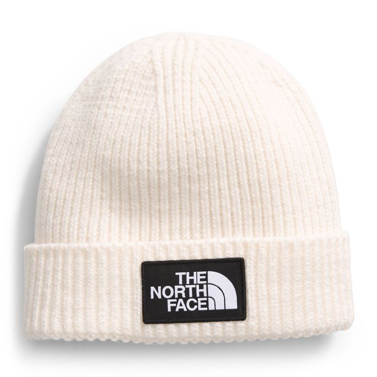 Great for unruly hair days and cold-weather commutes  the kids' The North Face Box Logo Cuffed beanie has rib-knit fabric made from soft yarn for added stretch  comfort and style. The North Face Winter Beanie Hat, The North Face Winter Beanie, The North Face One Size Outdoor Hat, The North Face Outdoor Hat, The North Face Casual Winter Hats, Beanies Aesthetic, Lyla Core, North Face Beanie, North Face Gloves