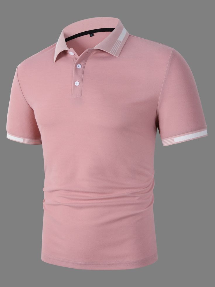 Rosa vieja Casual Collar manga corta Tela A rayas  Embellished Elástico Ligero Verano Tops para Hombre Pink T Shirt Outfit Men, Polo T Shirt Design, Pink Polo Shirt, Patches Shirt, Mens Casual Dress Outfits, Painting Trim, Polo T Shirt, Mens Casual Dress, Design Dresses