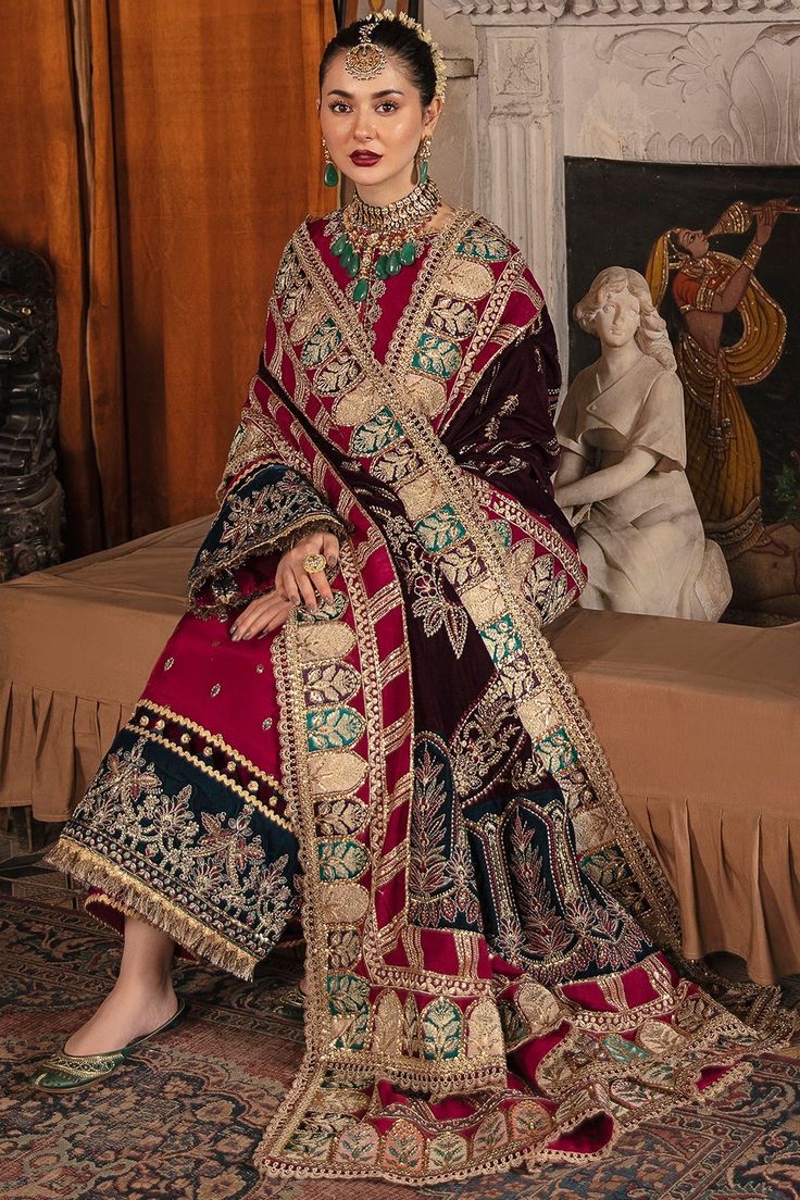 Party Wear Salwar Kameez with a Velvet Shawl Party Wear Salwar Kameez, Velvet Dupatta, Party Wear Salwar, Pakistani Formal Dresses, Pakistani Party Wear, Velvet Shawl, Raw Silk Fabric, Pakistani Fashion Party Wear, Embroidered Velvet