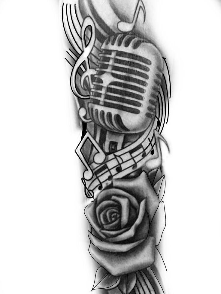 a black and white photo of a microphone with roses on it