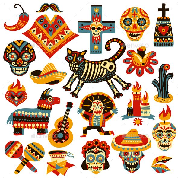 the day of the dead skulls and cats