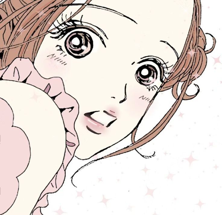 a drawing of a girl with long hair and big eyes, holding her hand to her face