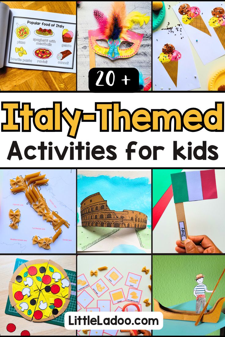 collage of italy themed activities for kids