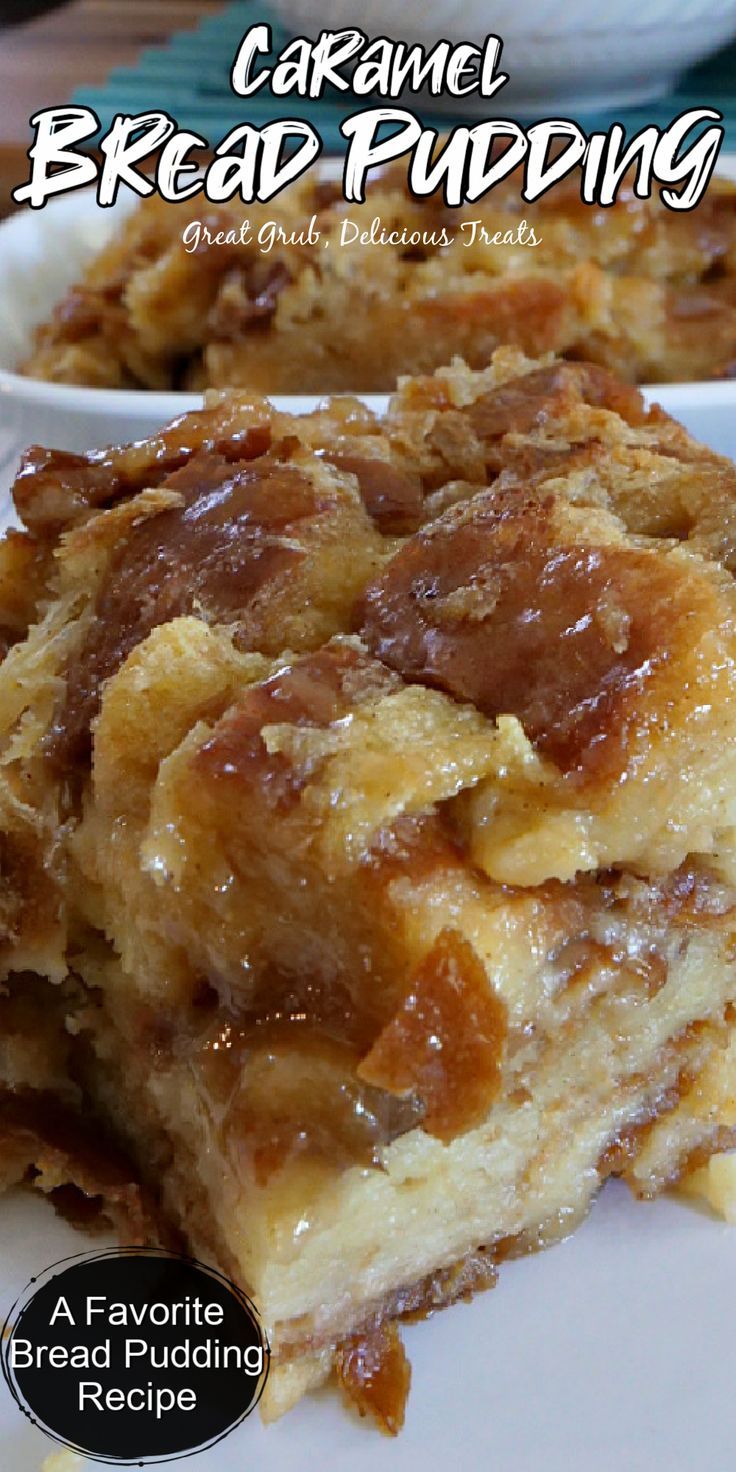 A white plate with a serving of bread pudding on it. Custard Bread Pudding, Caramel Bread, Caramel Bread Pudding, Special Breakfast, Bread Pudding Recipe, Shrimp Recipes Easy, Pastry Tart, Scrumptious Desserts, Bread Recipes Sweet