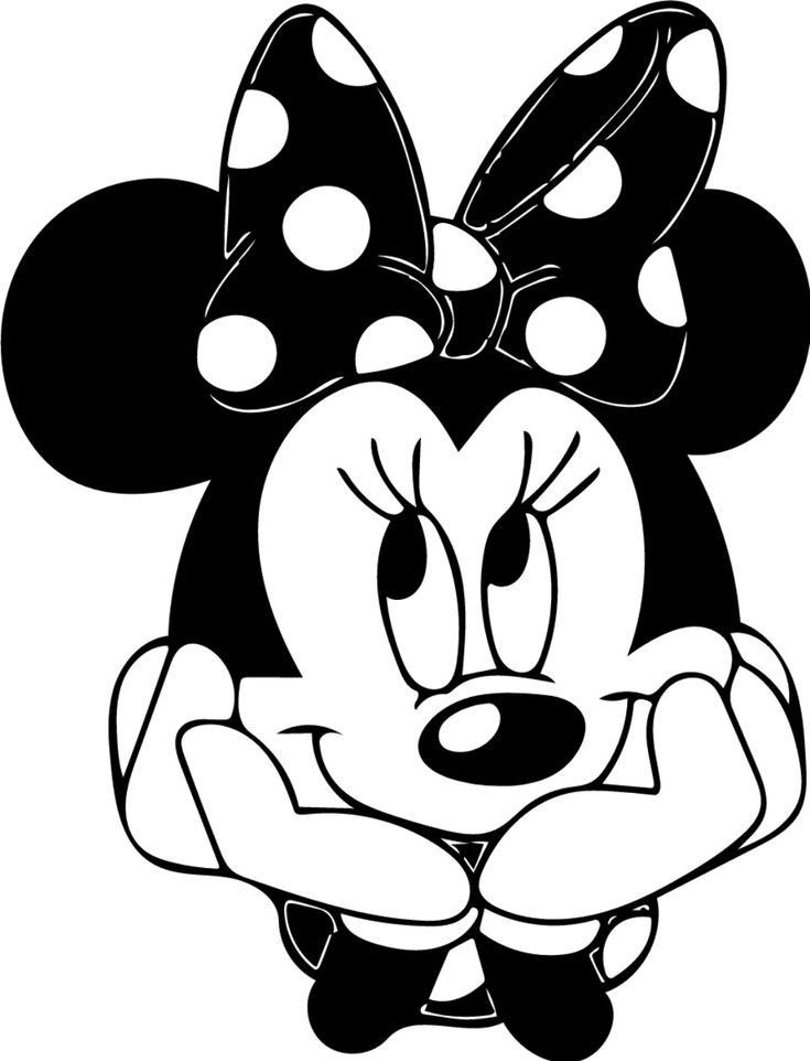 minnie mouse with her arms crossed in front of her face and eyes wide open, black and white