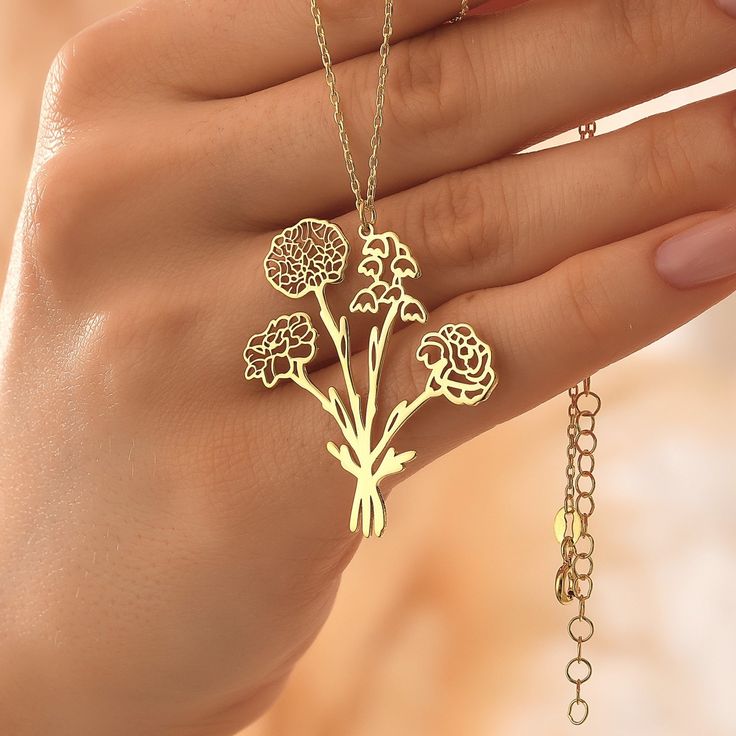 14k Gold Family Birth Flower Necklace, Multiple Birth Flower Necklace, Gold Birth flower Family Gift, Personalized Gift, Mothers Day Gifts 🌸 Multiple Birth Flower Necklace - Gold Filled 🌸 This elegant and meaningful necklace is designed with the birth flowers representing each month. Each month's birth flower is known for its natural beauty and special significance associated with that particular time of the year. This necklace brings together these unique flowers to celebrate your birth month Cheap Rose Gold Birth Flower Necklace, 14k Gold Birth Flower Necklace For Mother's Day, Birth Flower Jewelry, Gold Jewelry With Flower Decoration For Gift, 14k Gold Birth Flower Necklace, 14k Gold Flower Pendant Necklace As Gift For Mom, 14k Gold Flower Pendant Necklace For Mom, Flower Shaped Necklace For Valentine's Day, Valentine's Day Birth Flower Necklaces