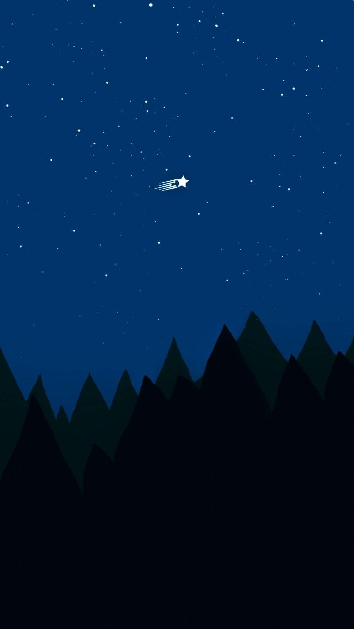 a night sky with stars and mountains in the foreground, as well as an airplane flying overhead