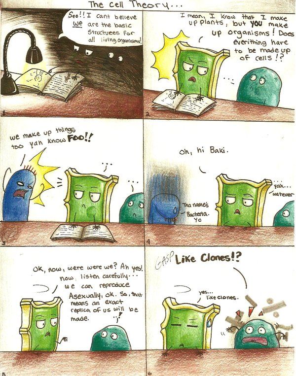 a comic strip with an image of a green monster reading a book