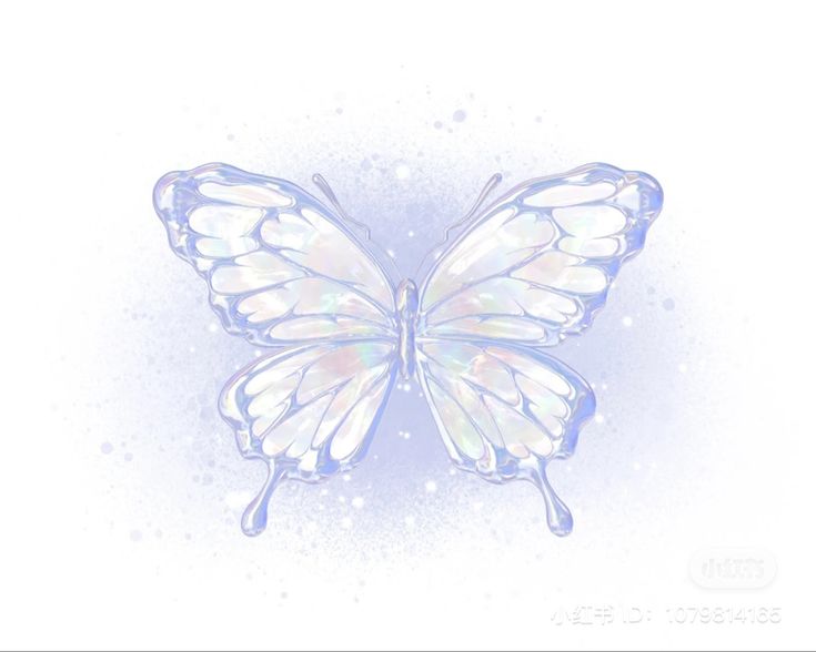 a blue and white butterfly flying in the air with water droplets on it's wings