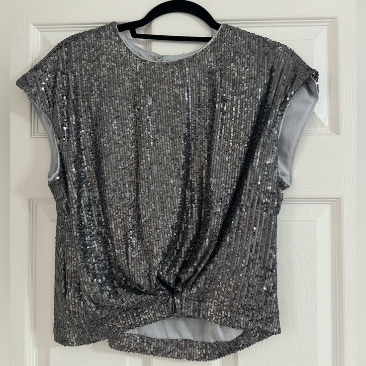 New With Tags Sequin Top By Loft, Size M. Silver Shiny Tops For Evening, Shiny Silver Top For Evening, Shiny Silver Evening Top, Silver Shiny Top For Evening, Spring Silver Shiny Tops, Silver Formal Tops For Spring, Formal Silver Spring Tops, Sequin Top, Sequin