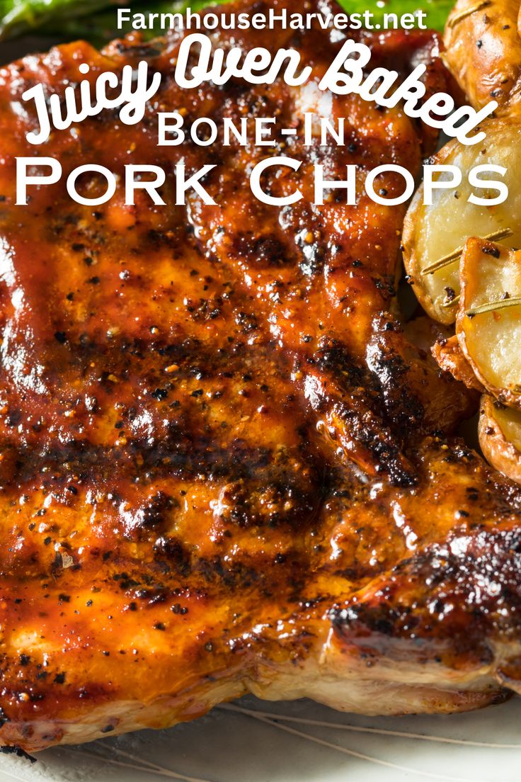 juicy oven baked pork chops on a plate