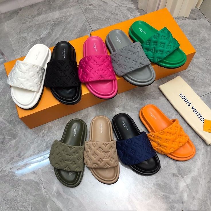 Lv Slides, Louis Vuitton Slides, Louis Vuitton Slippers, Lv Slippers, Gold Dress Shoes, Pillow Slides, Pool Pillow, Mules Women, Lv Shoes