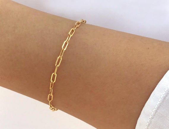 Gold Rectangle Bracelet, Gold Bracelet, Paper Clip Bracelet, Paper Clip Chain, 14k Gold Filled Brace Delicate Chain Paperclip Bracelet Gift, Adjustable Paperclip Chain Bracelet As Gift, Adjustable Paperclip Chain Bracelet For Gift, Adjustable Paperclip Bracelet As Gift, Minimalist Rectangular Paperclip Bracelet Gift, Quince Earrings, Bracelet Paper, Paper Clip Bracelet, Paperclip Bracelet