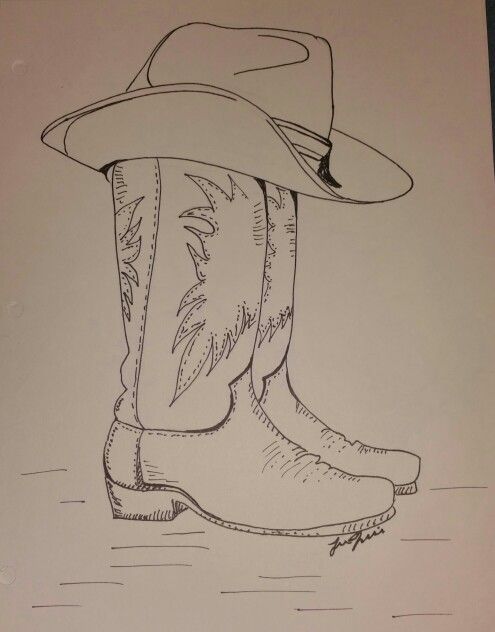 a drawing of a cowboy boot with a hat