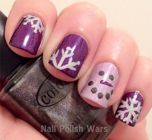 Purple Glitter Snowman Holiday Nail Inspiration Snowflake Nail, Nails Opi, Summer Acrylic, Nail Effects, Holiday Nail Designs, Purple Nail Designs, Holiday Nail, Holiday Nail Art, Super Nails