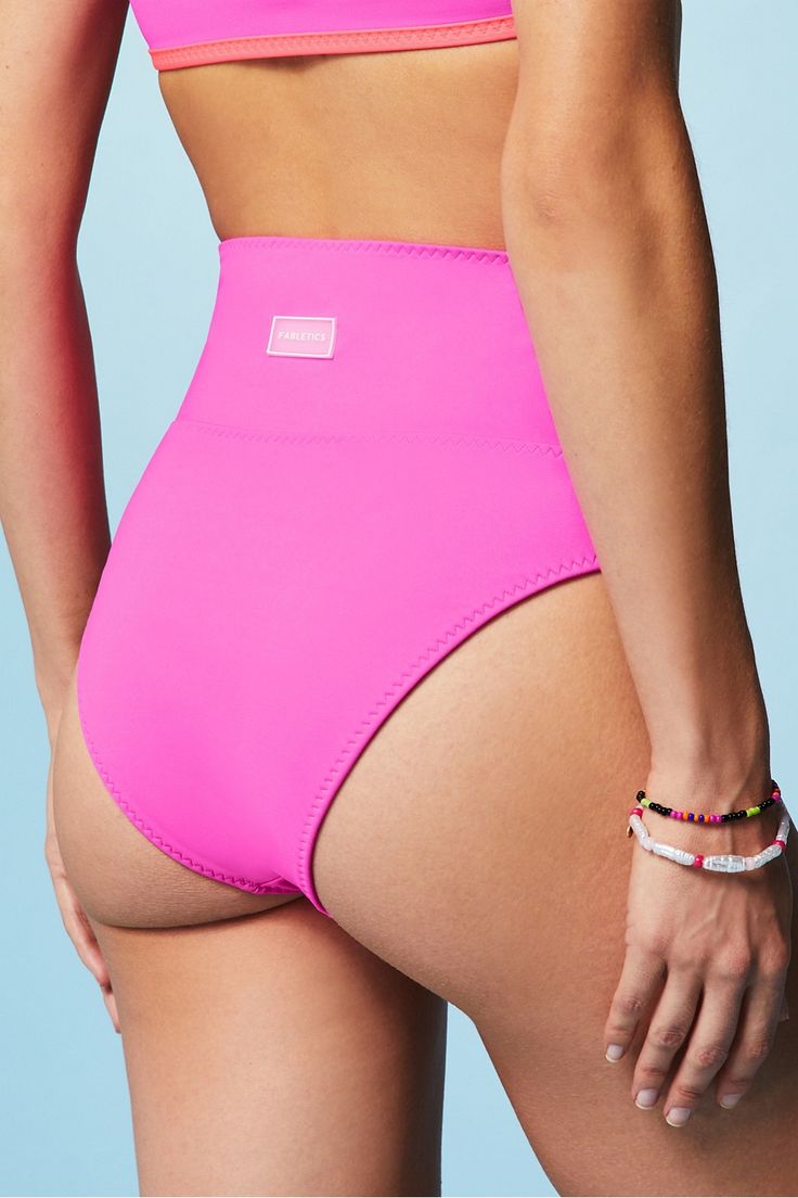 High-Waisted Cross Over Swim Bottom Fabletics pink female Activewear >> Womens >> Swim >> Bottoms regular Swim UPF Protection Pink Seamless Athleisure Swimwear, Fitted Seamless Pink Bottoms, Pink High-cut Leg Sports Bottoms, Summer Pink Swimwear, Pink Stretch Swimwear With High-cut Leg, Pink Stretch High-cut Leg Swimwear, Pink High-cut Leg Stretch Swimwear, Trendy Pink Swimwear For Workout, Trendy Pink Workout Swimwear