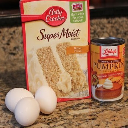 ingredients to make cake sitting on a counter top next to an open can of cake mix