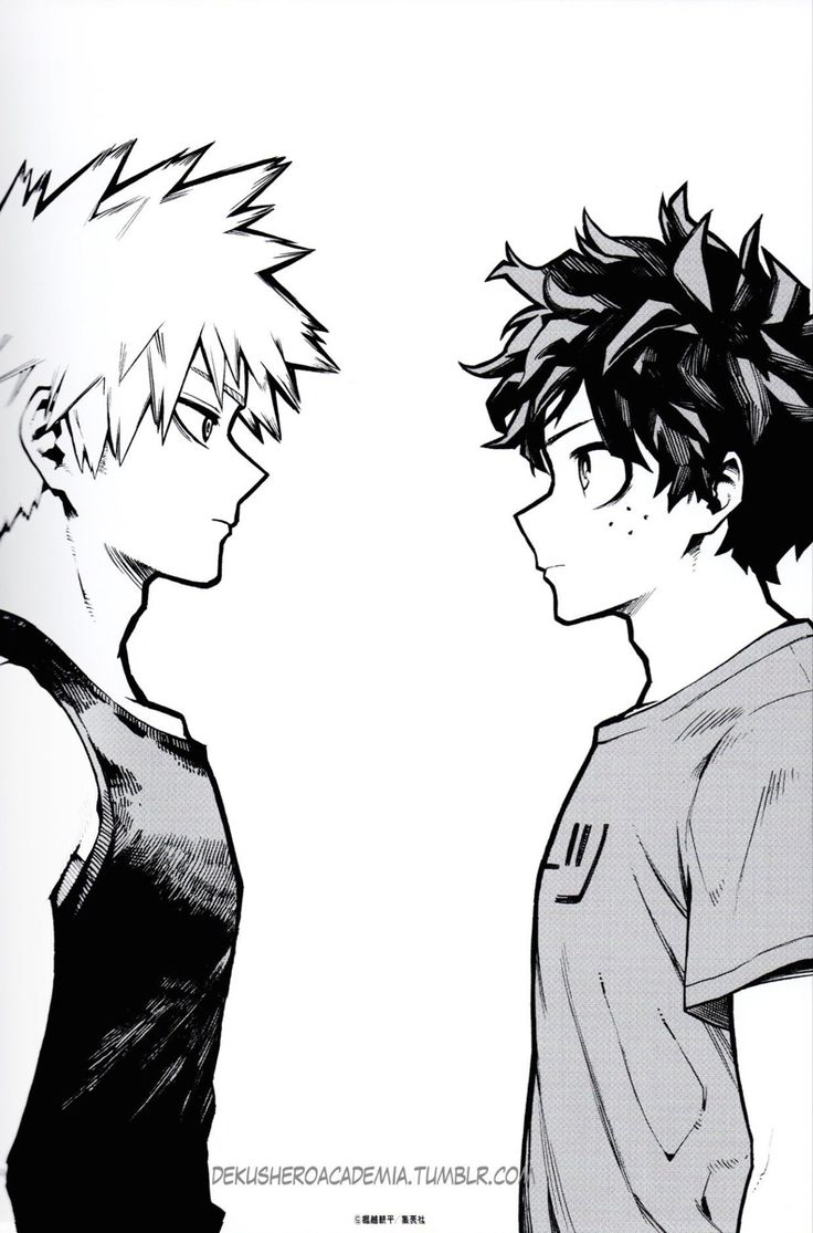 two anime characters facing each other with black and white ink on the same page, one is