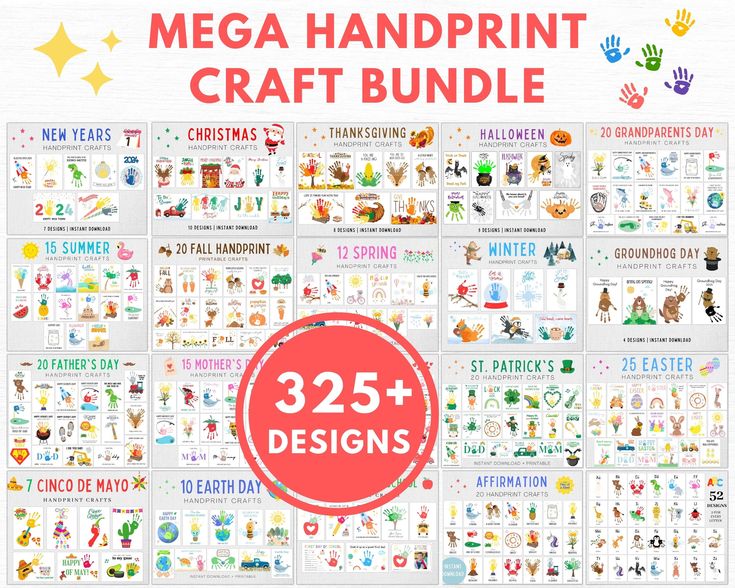 the mega handprint craft bundle includes 25 designs