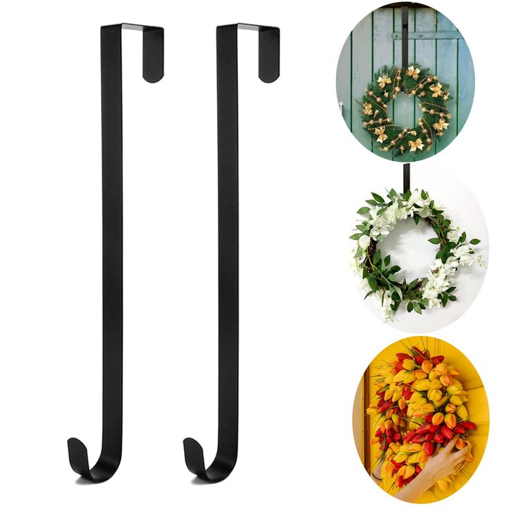 three different types of wreath hangers with flowers and leaves on them next to each other