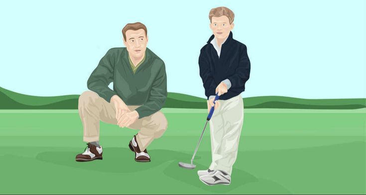 two men are playing golf on the green