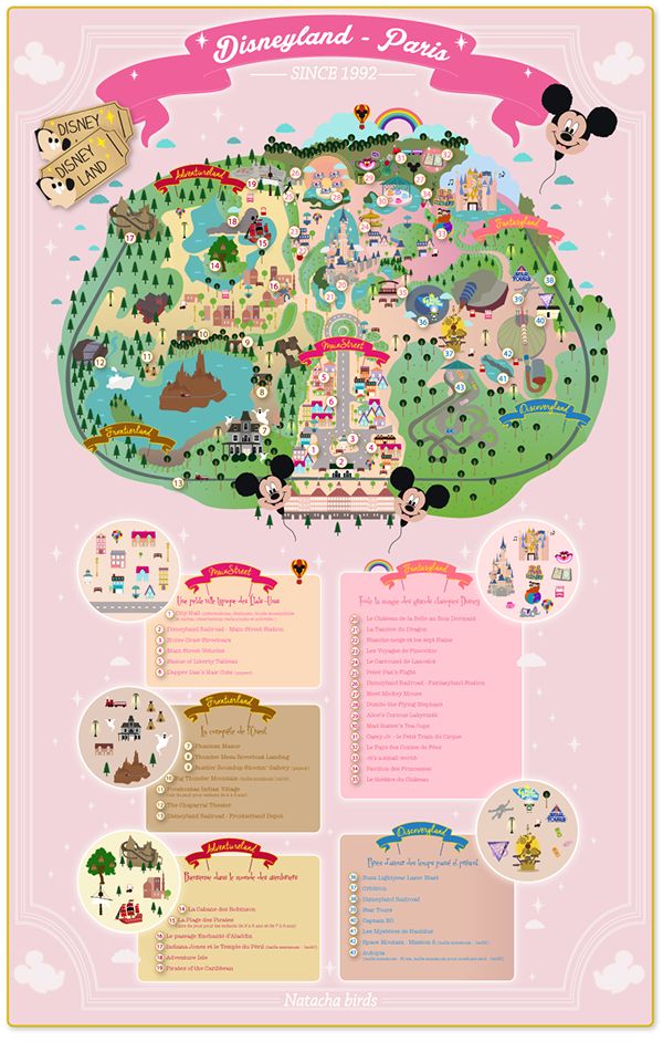 the disneyland park map is shown in pink