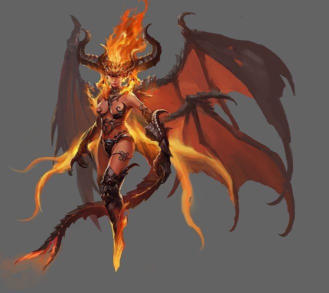 huonv, guihong lin on ArtStation at https://www.artstation.com/artwork/OYEx6 Female Fire Demon, Angelic Demon, 천사와 악마, Fire Demon, Female Demons, Fantasy Demon, Ange Demon, Demon Art, Fantasy Monster