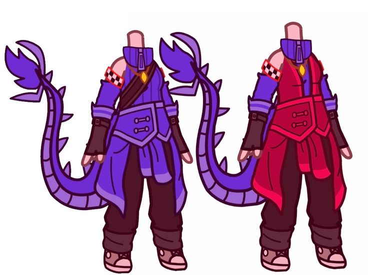 some kind of character that is wearing purple and red clothing, with two different types of blue