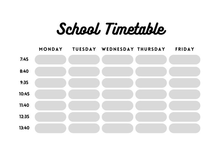 a school timetable is shown in black and white with the words school timetable on it