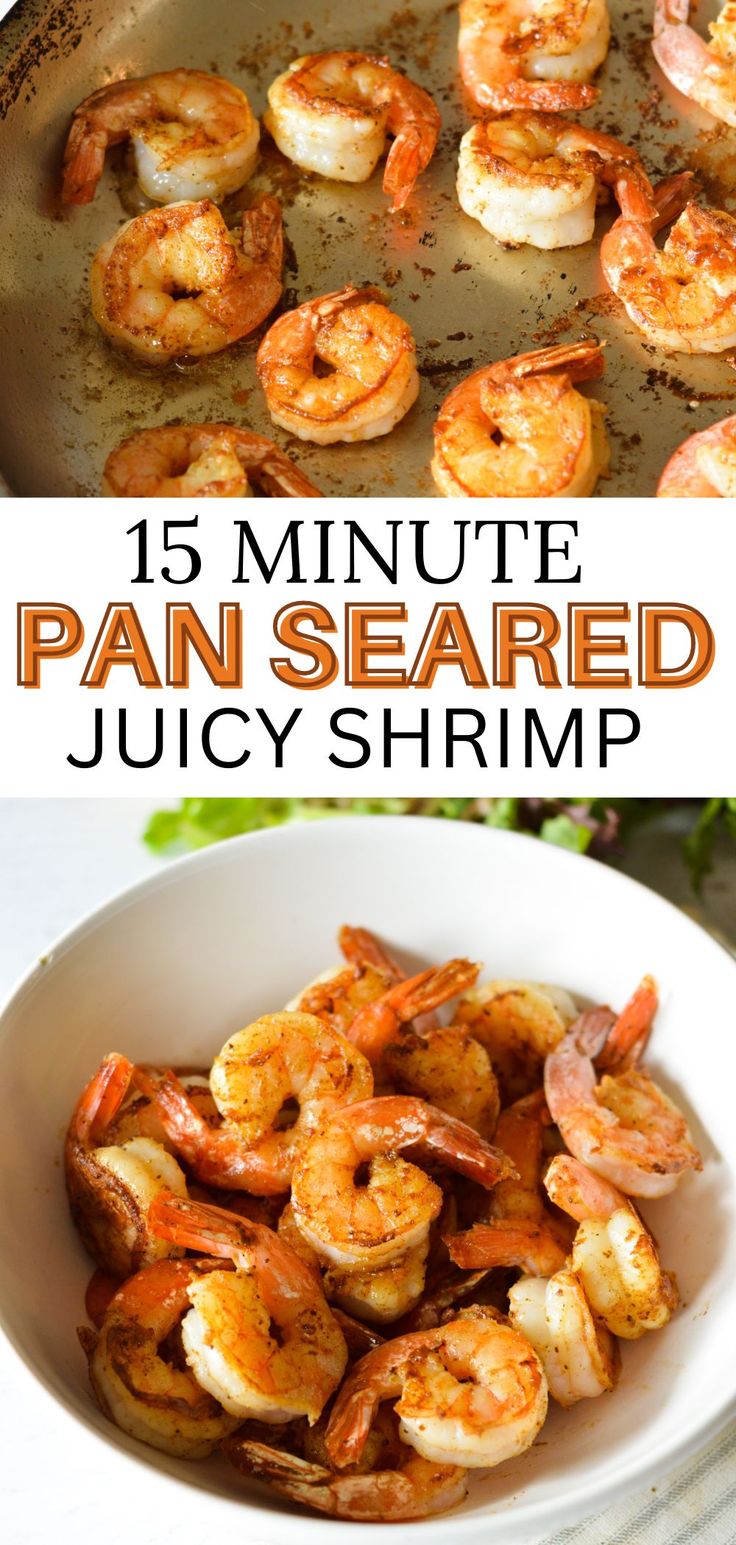 sauteed shrimp in a skillet and bowl. Sauted Shrimp Recipes Healthy, Saute Shrimp Easy, Sauteed Frozen Shrimp, Pan Sauteed Shrimp, How To Sauté Shrimp, Season Shrimp Recipes, Cooking Frozen Shrimp On Stove, Shrimp Recipes Stove Top, Sauted Shrimp Easy