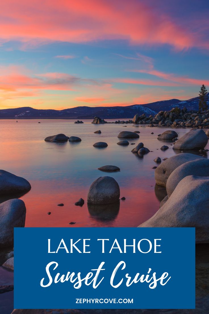 lake tahoe sunset cruise with text overlay