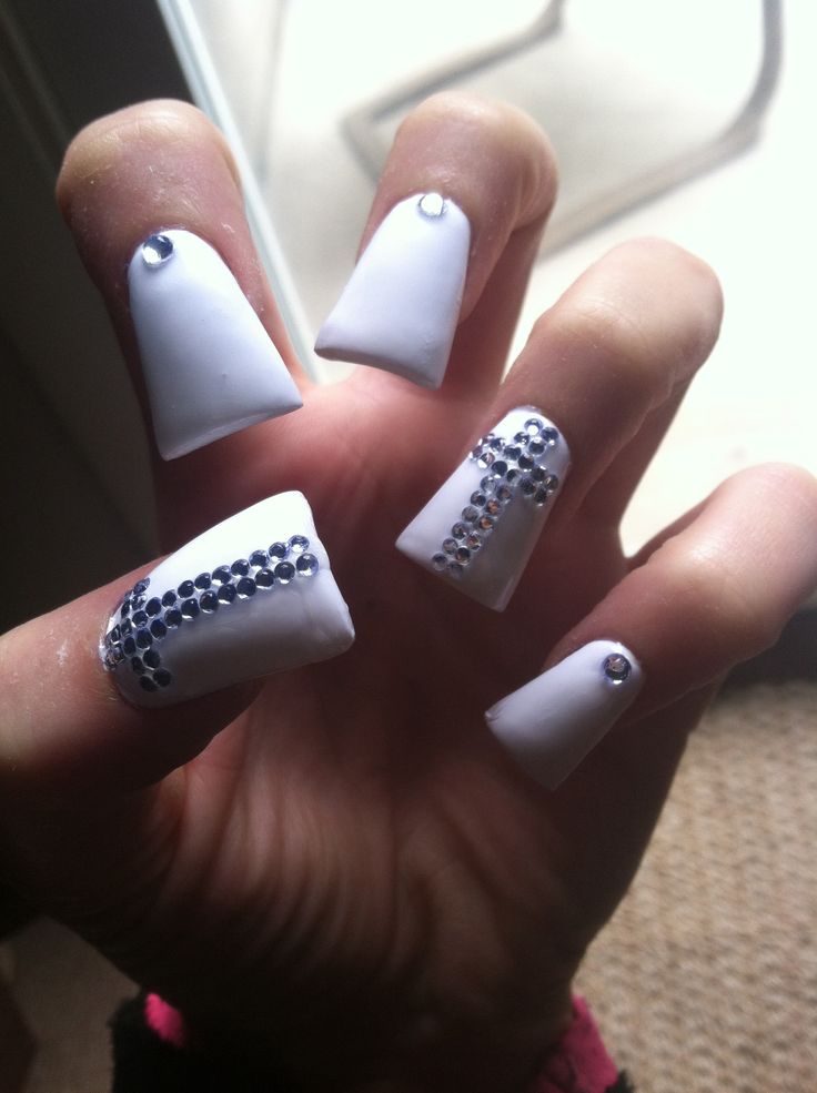 Gem Cross Nails, Cross Nails, White Nail Polish, White Nail, White Nails, Nail Polish, Charms, Nails, White