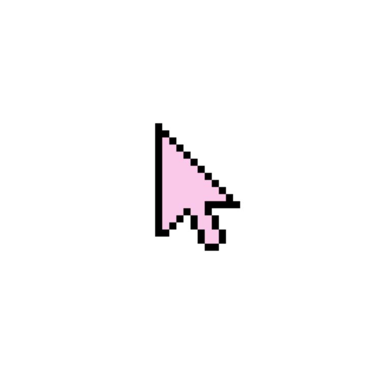 a pixelated pink and black arrow on a white background