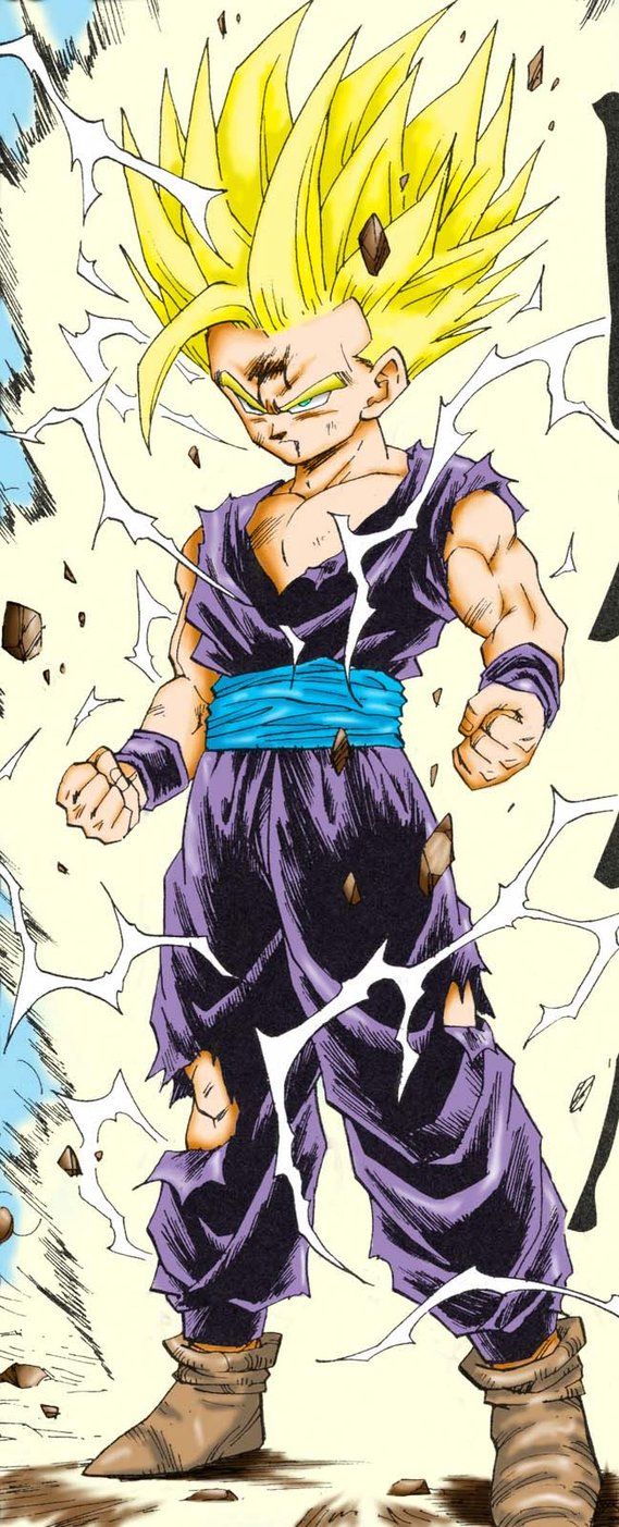 a drawing of the character gohan from dragon ball zokue, with his fist out