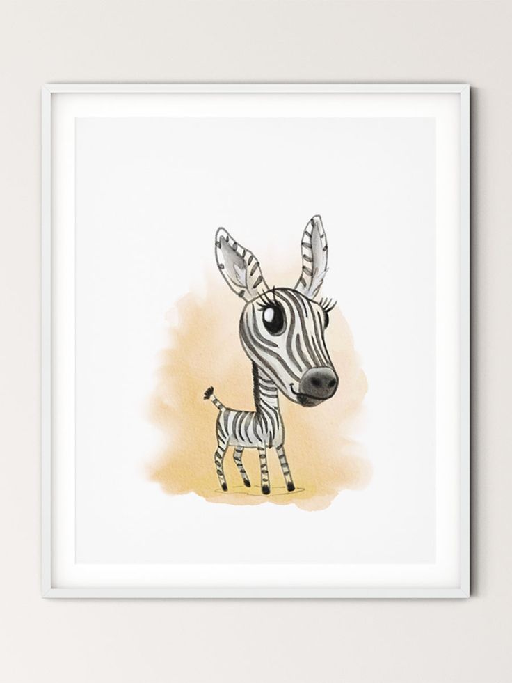 a painting of a baby zebra standing next to it's mother in front of a white frame