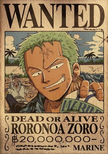 an old wanted poster with the character from one piece in it's eyes and hair