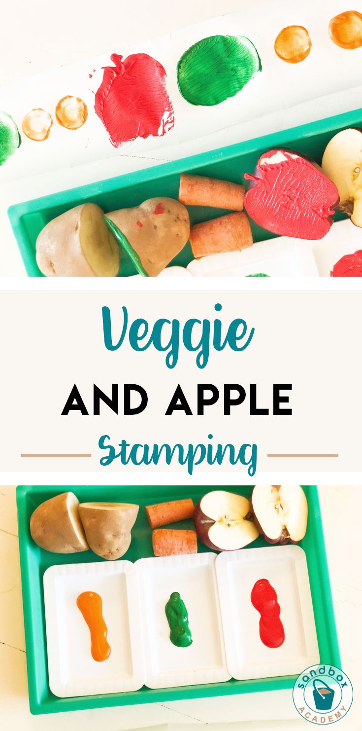 an image of vegetables and apples stamping for toddlers to use in their crafts