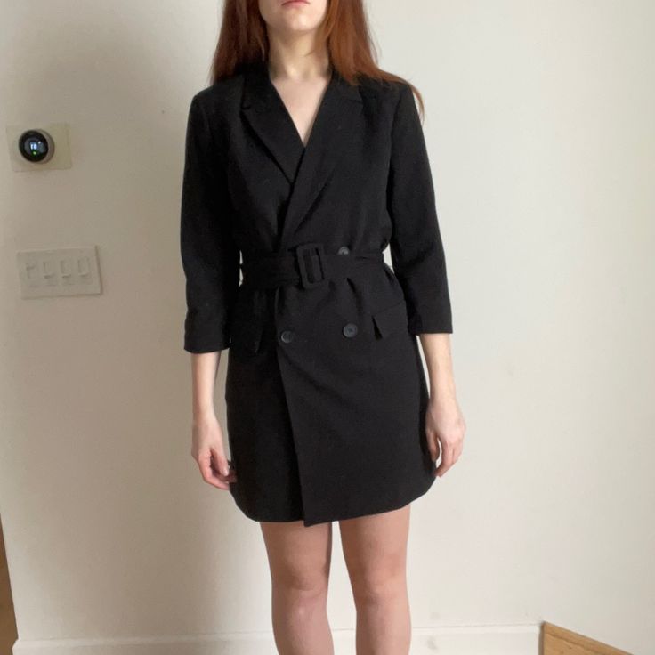 Black Blazer Dress From Mango. Black Office Lady Blazer Dress For Work, Black Mini Dress For Office In Fall, Black Fitted Blazer Dress For Spring, Black Belted Mini Dress For Evening, Formal Black Belted Mini Dress, Black Belted Office Dress, Black Mini Blazer Dress For Office, Belted Black Dress For Office, Fitted Black Belted Blazer Dress