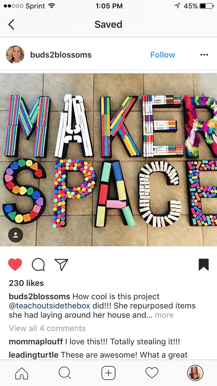 the word make space is made out of legos and paper mache letters that spell out words