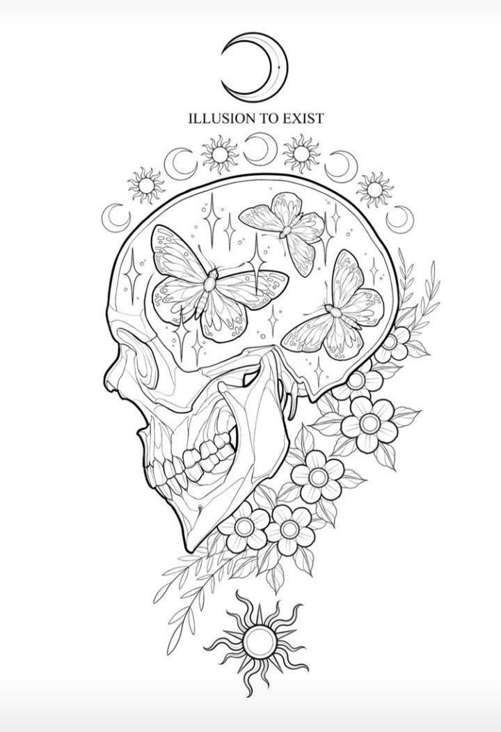 a skull with flowers and butterflies on it