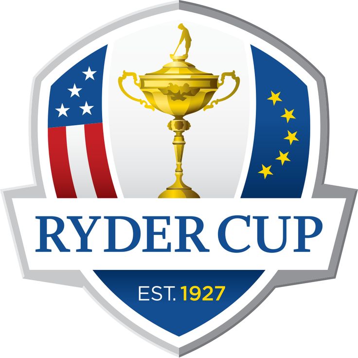 the ryder cup logo with an american flag and stars on it, as well as a gold trophy