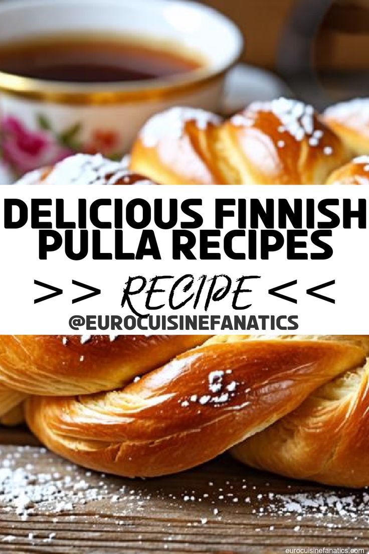 some croissants with powdered sugar on top and the words delicious finnish pulla recipes