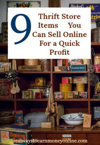 a shelf filled with lots of items and the words 9 thrift store items you can sell online for a quick profits