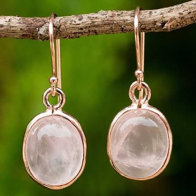 Rose gold plated rose quartz dangle earrings, 'Morning Rose' - Rose Quartz Dangle Earrings with 18k Rose Gold Plate Pink Stone Earrings, Pretty Earrings Dangle, Rose Quartz Jewelry, Rose Quartz Earrings, Quartz Jewelry, Window Shopping, Quartz Rose, Quartz Earrings, Bracelet Collection