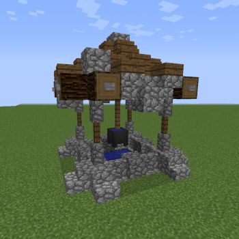 a small structure made out of rocks and wood